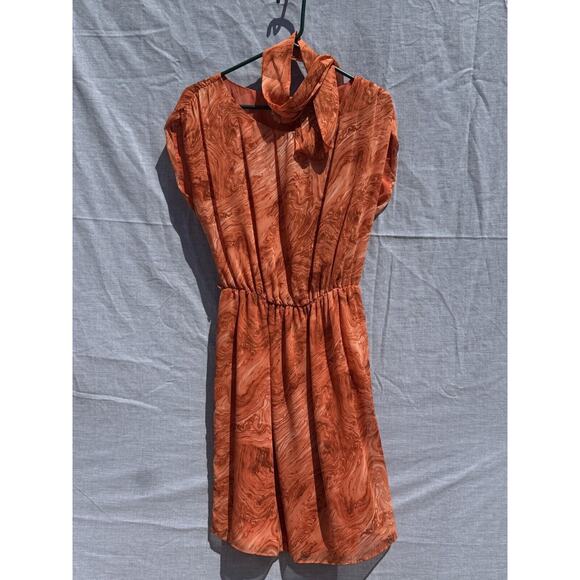 Michael Kors Orange Abstract Swirls Elastic Waist/Belt Dress Size M GORGEOUS! 🔥 - Picture 1 of 12